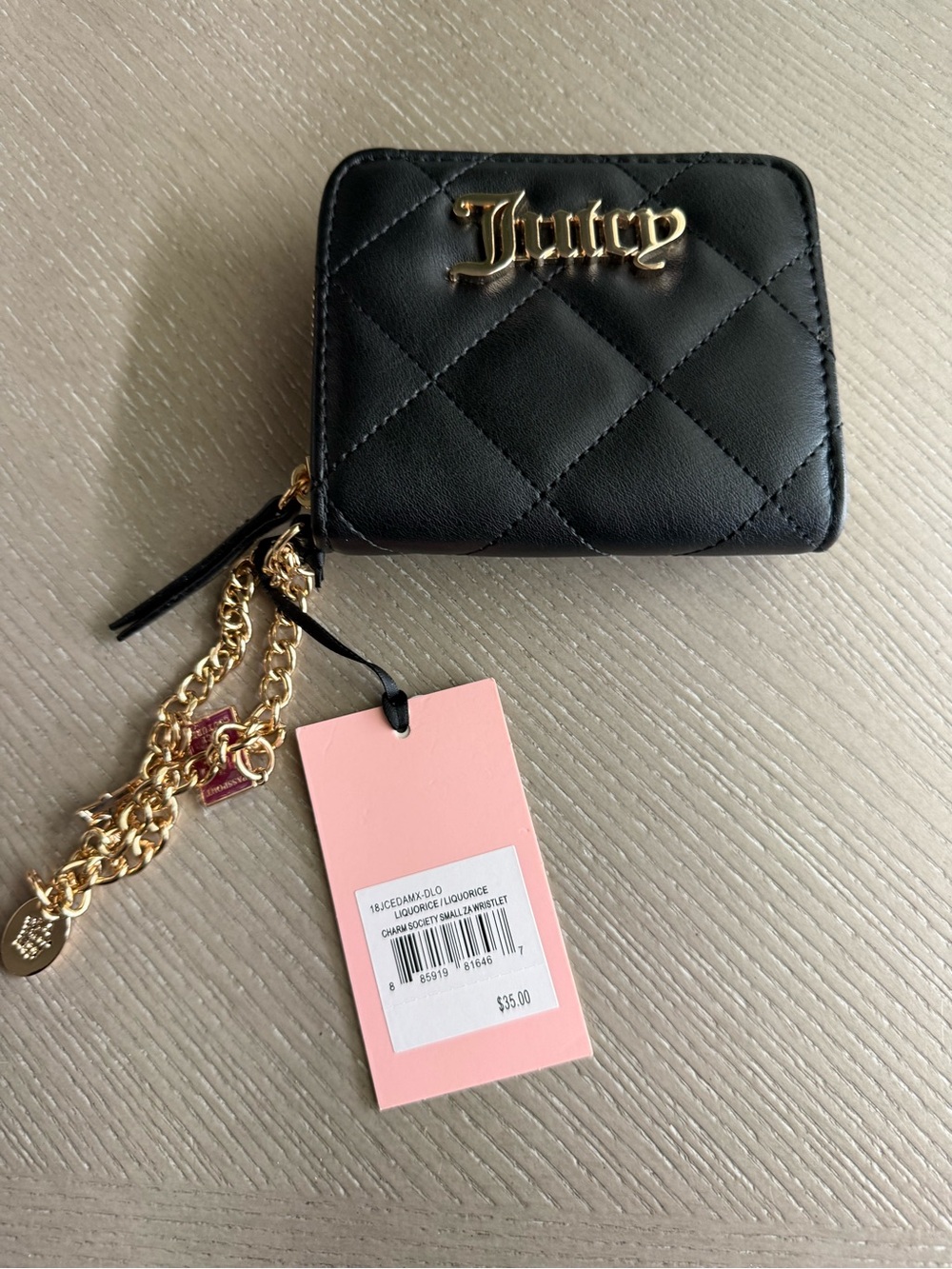 Juicy Couture Black Quilted Mini Wallet with Gold Logo